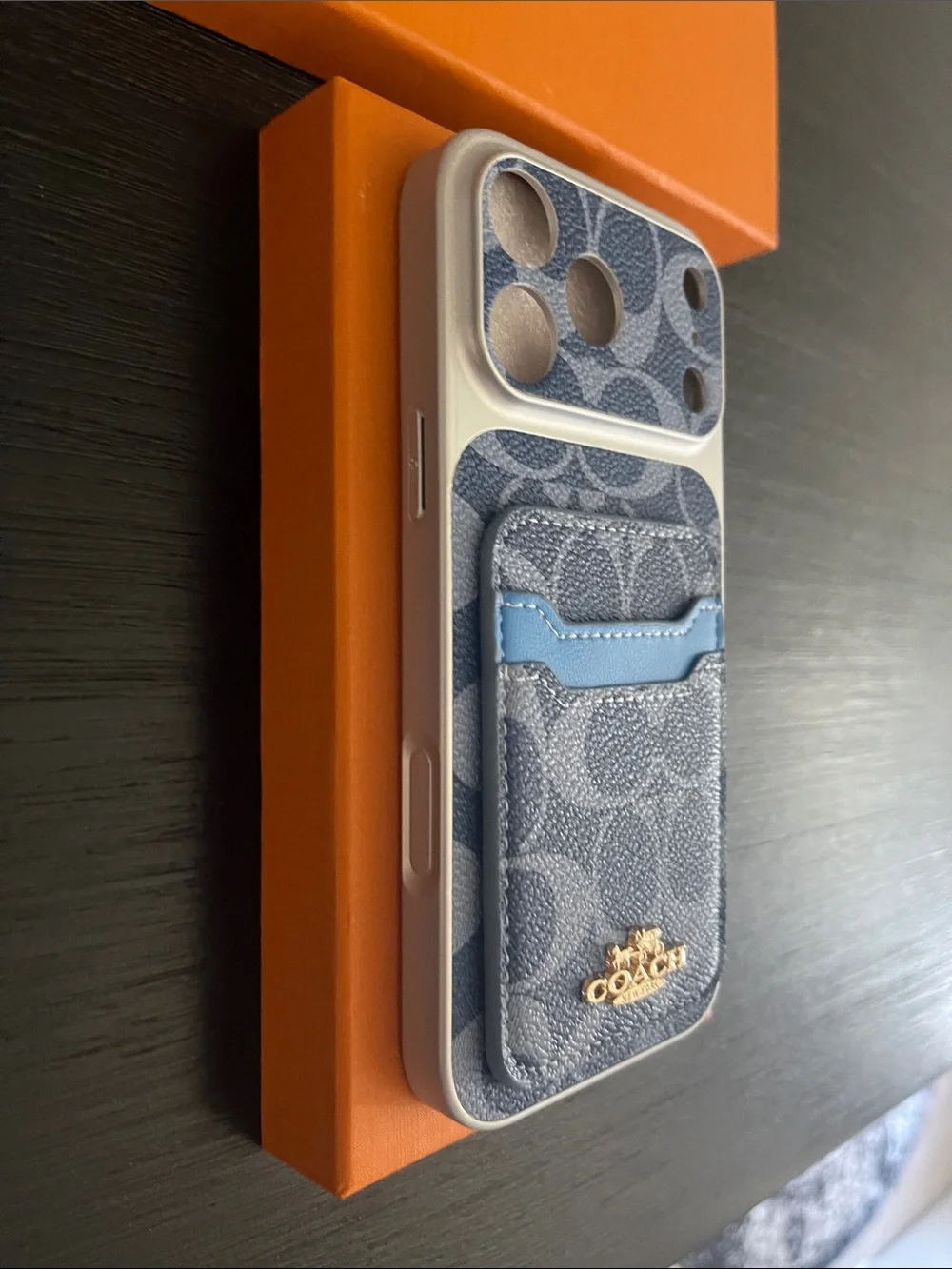 Coach Blue Canvas iPhone Case with Card Holder for 17 pro Mac